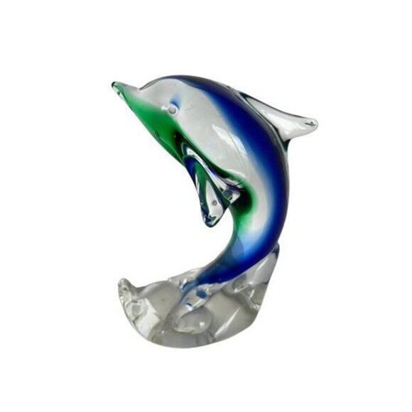 1970s Mouth-Blown Murano Style Dolphin Glass Paperweight - Picture 9 of 9